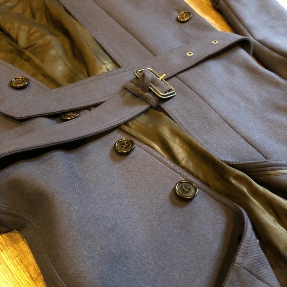 SOLDBurberry Wool Navy Double Breasted Belted Coat - Picture 3 of 8